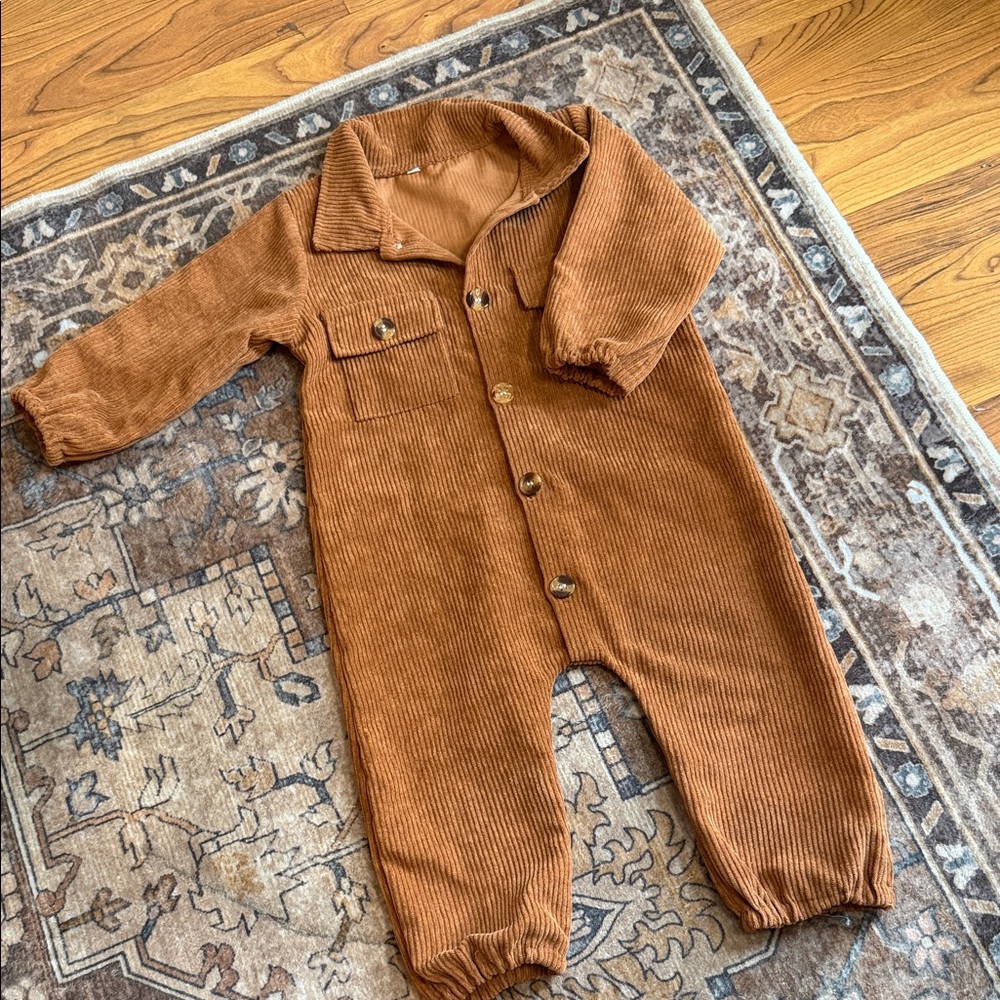 SHEIN Brown Corduroy Kids Footie